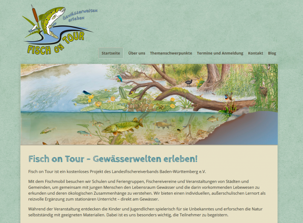 Screenshot der Homepage des Fisch on Tour Mobils